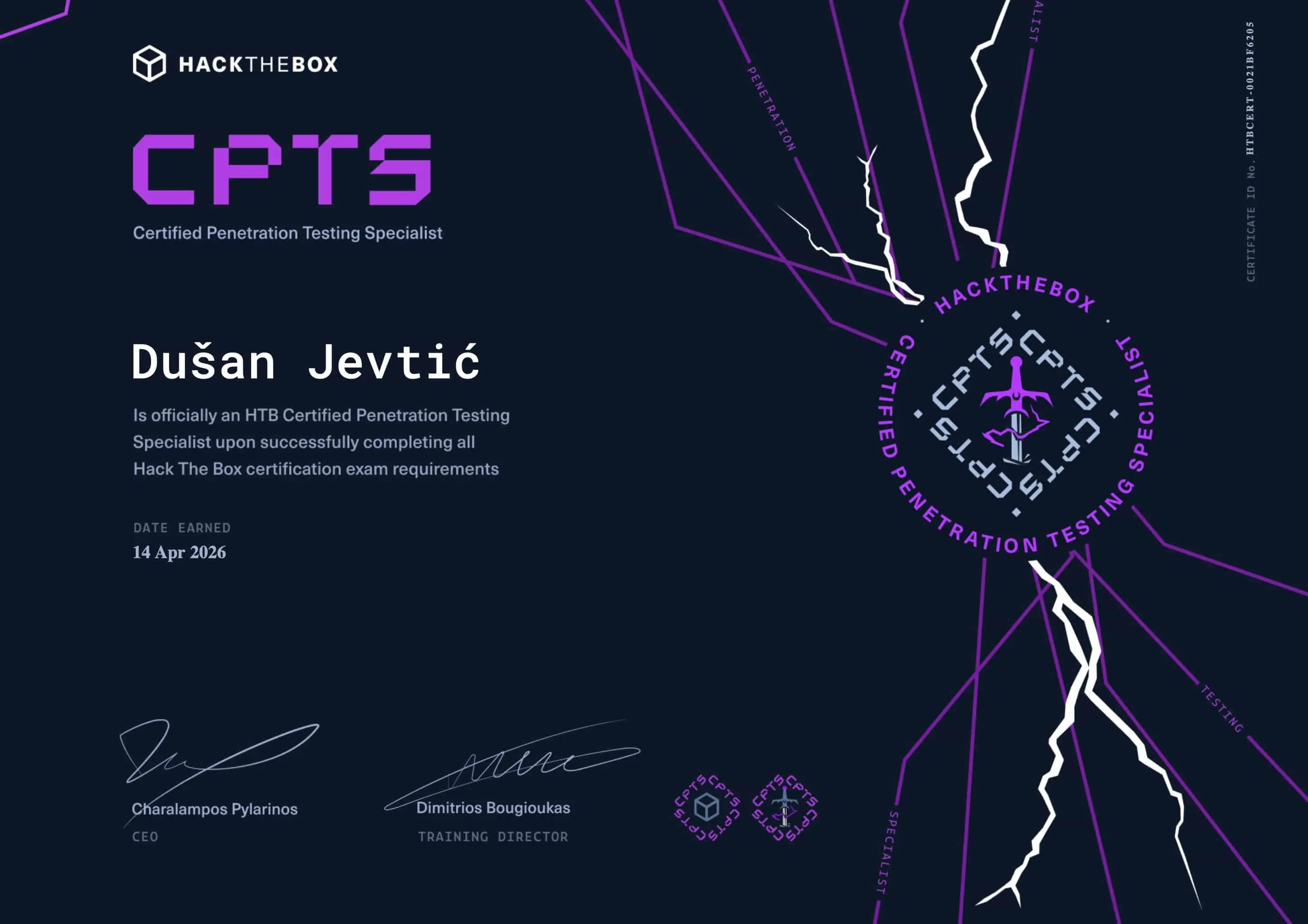 HackTheBox Certified Penetration Testing Specialist (CPTS) certification